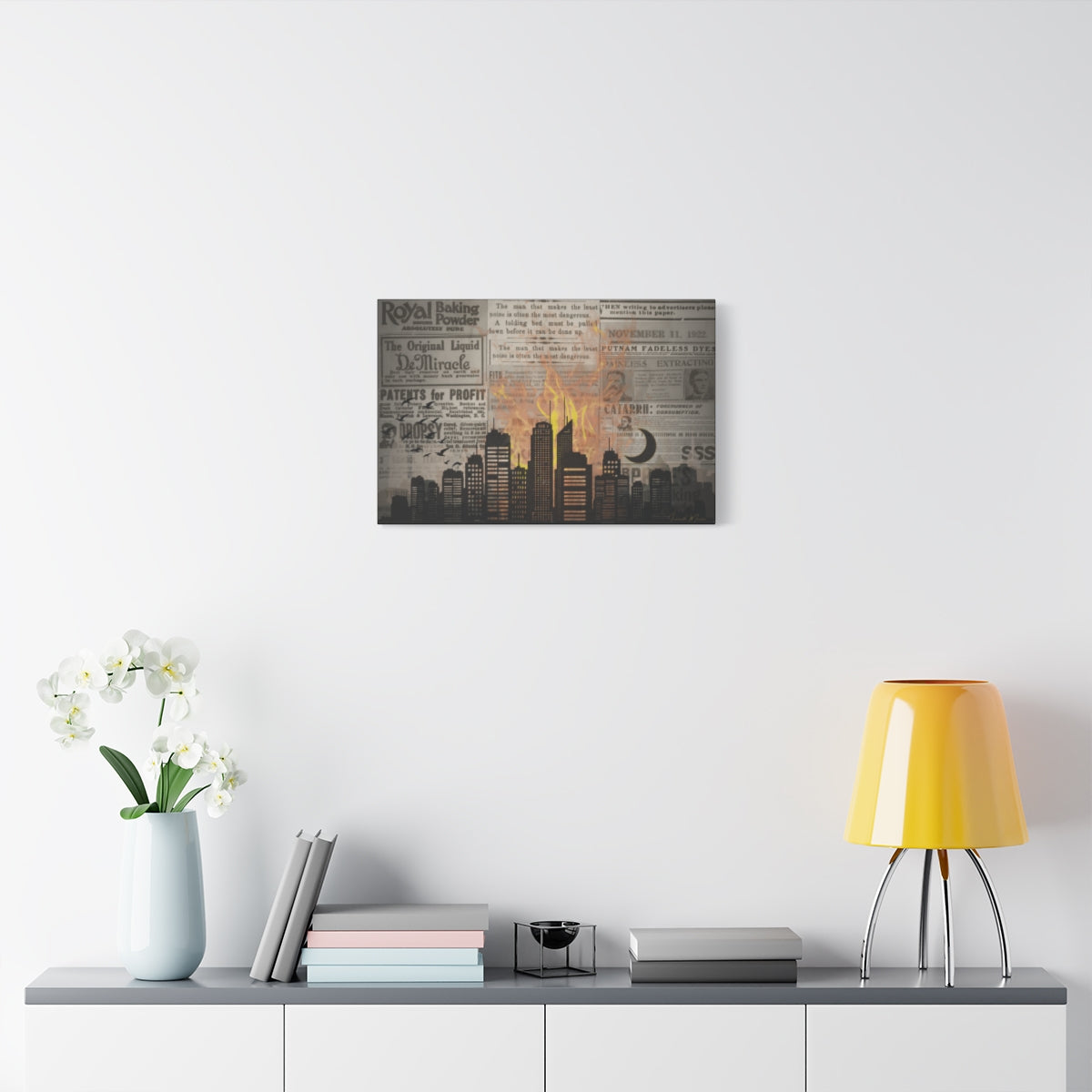 House on Fire – Vintage Newspaper Collage Canvas Wall Art