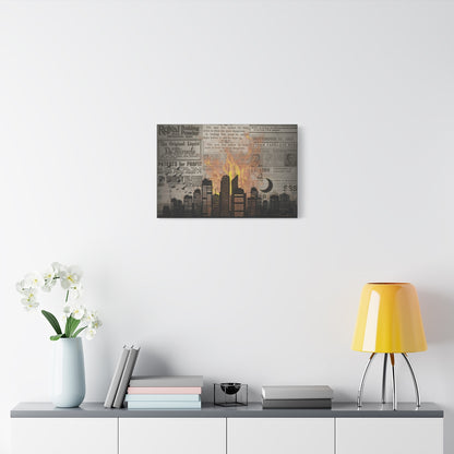 House on Fire – Vintage Newspaper Collage Canvas Wall Art