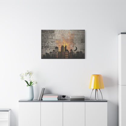 House on Fire – Vintage Newspaper Collage Canvas Wall Art