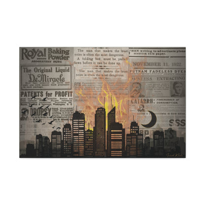 House on Fire – Vintage Newspaper Collage Canvas Wall Art
