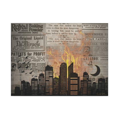 House on Fire – Vintage Newspaper Collage Canvas Wall Art
