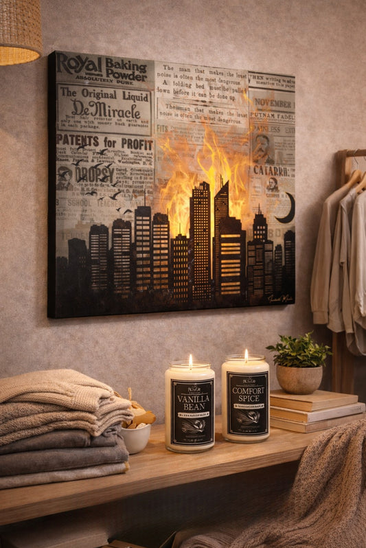 House on Fire – Vintage Newspaper Collage Canvas Wall Art