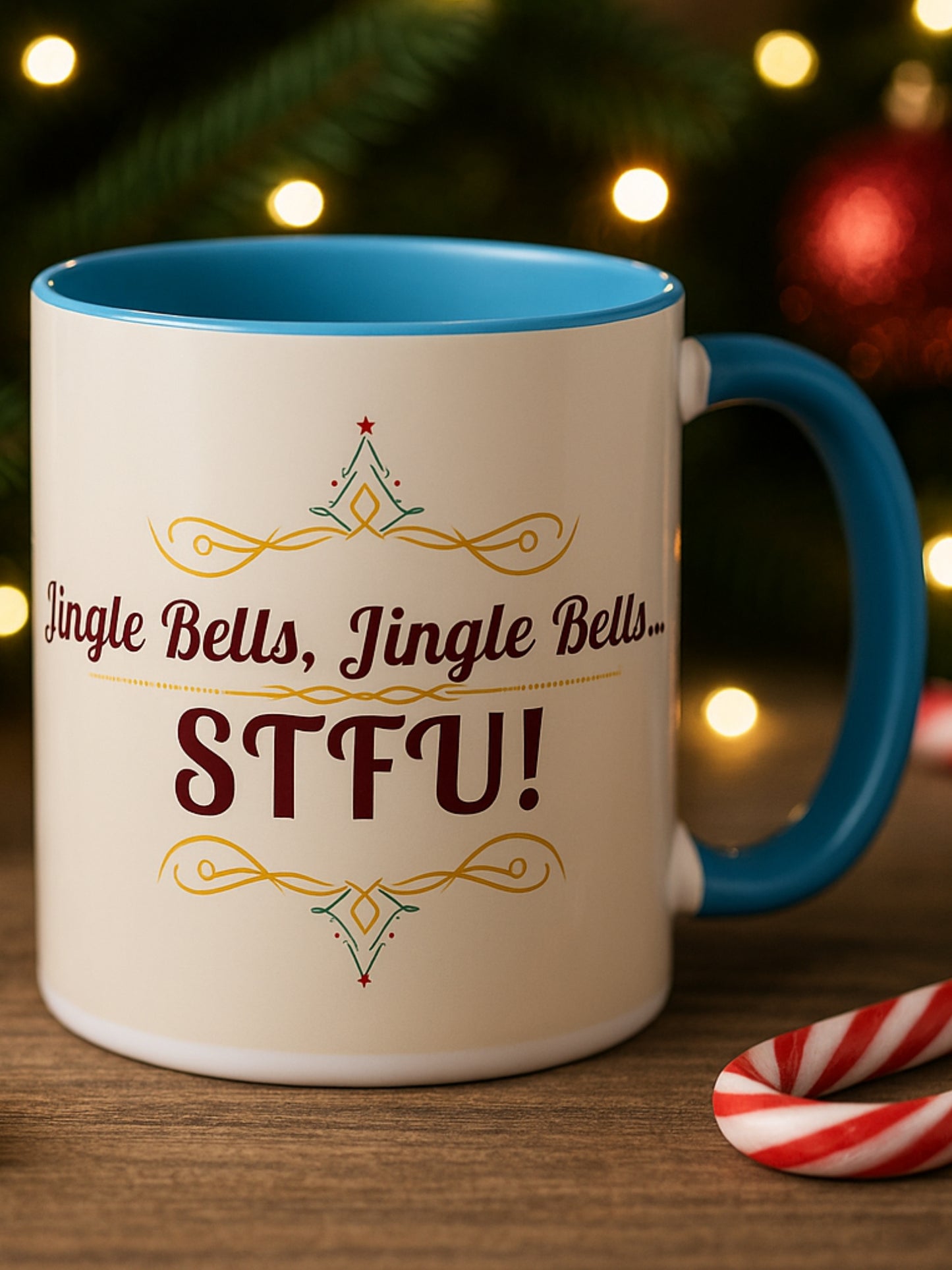 "Jingle Bells... STFU" Holiday Coffee Mug – Funny Christmas Ceramic Cup, Color Accent, Glossy & Durable