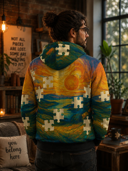 "Missing Pieces" – AOP Zip-Up Puzzle Hoodie