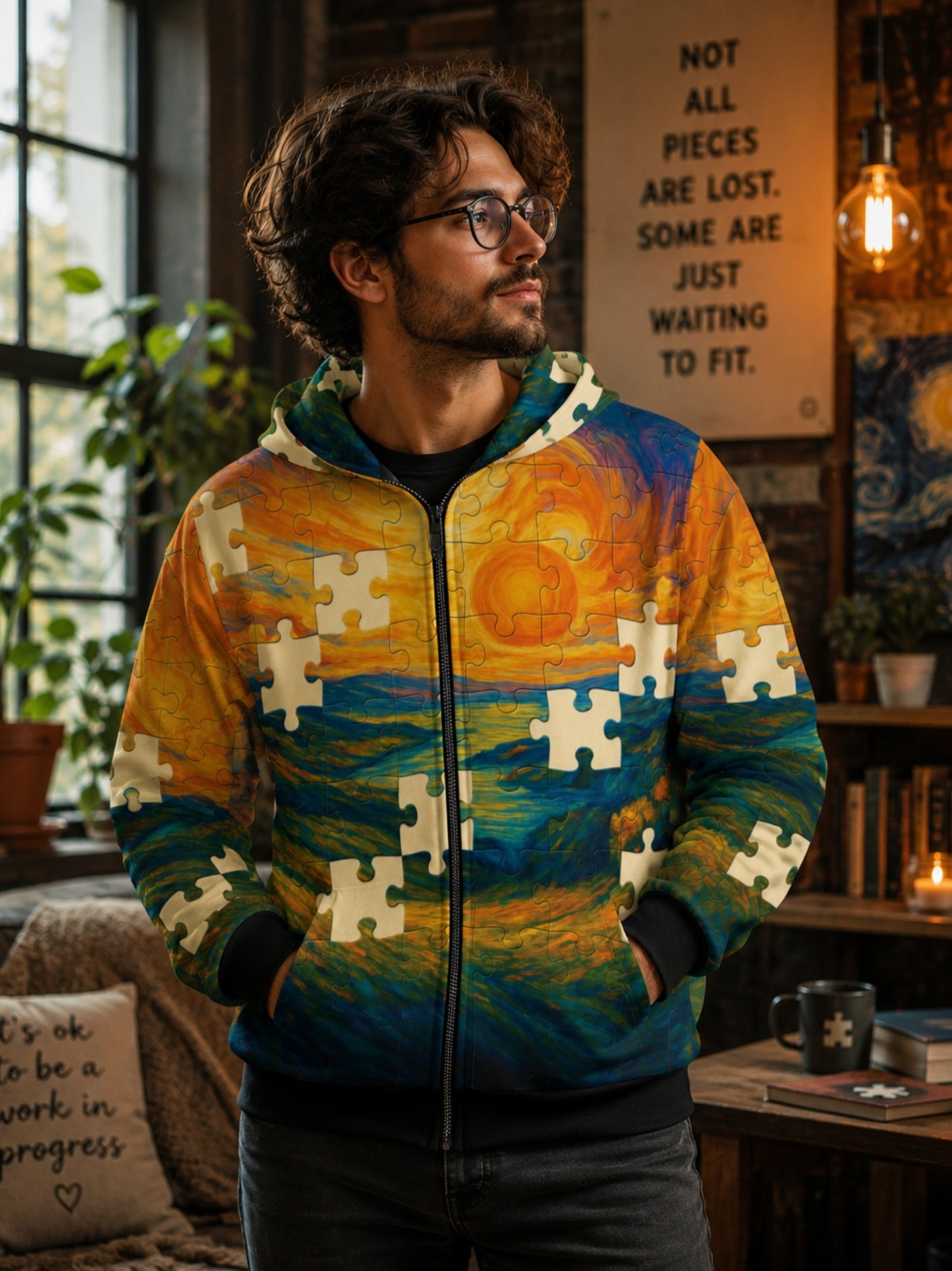 "Missing Pieces" – AOP Zip-Up Puzzle Hoodie