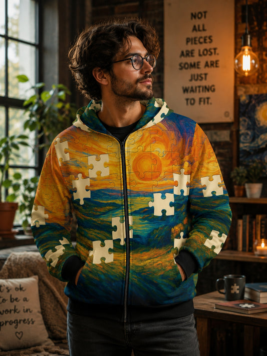 "Missing Pieces" – AOP Zip-Up Puzzle Hoodie