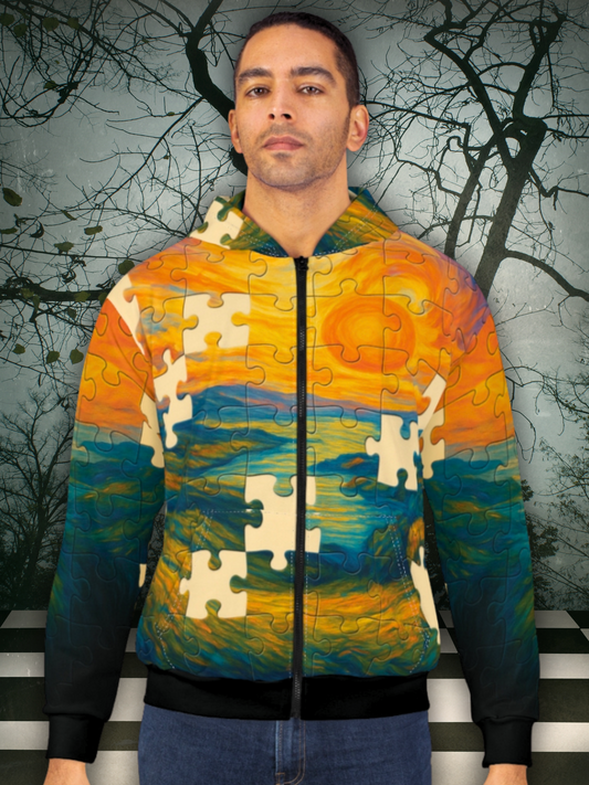 Missing Pieces – AOP Zip-Up Puzzle Hoodie | Unisex Statement Streetwear | All-Over Print by Invaluable Minutia