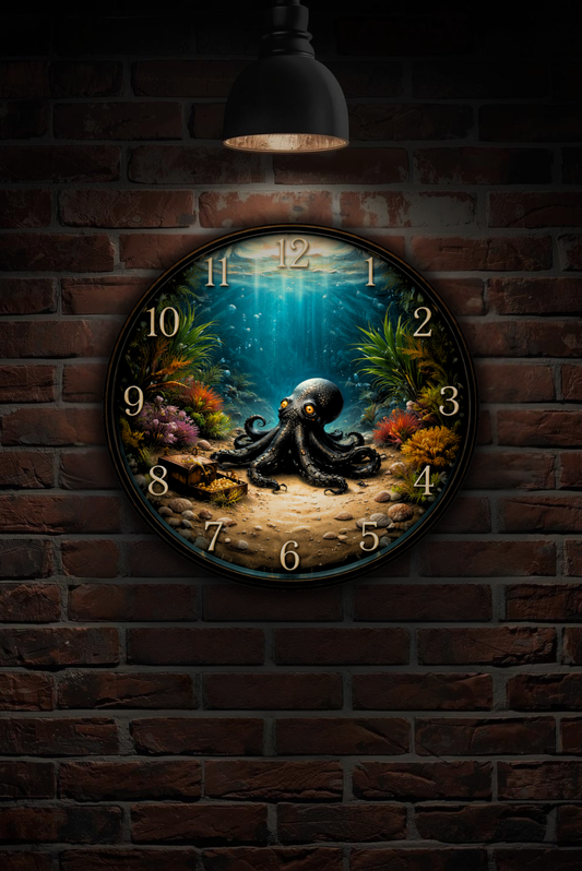 Octopus Ocean Wall Clock – Deep Sea Nautical 10" Decor