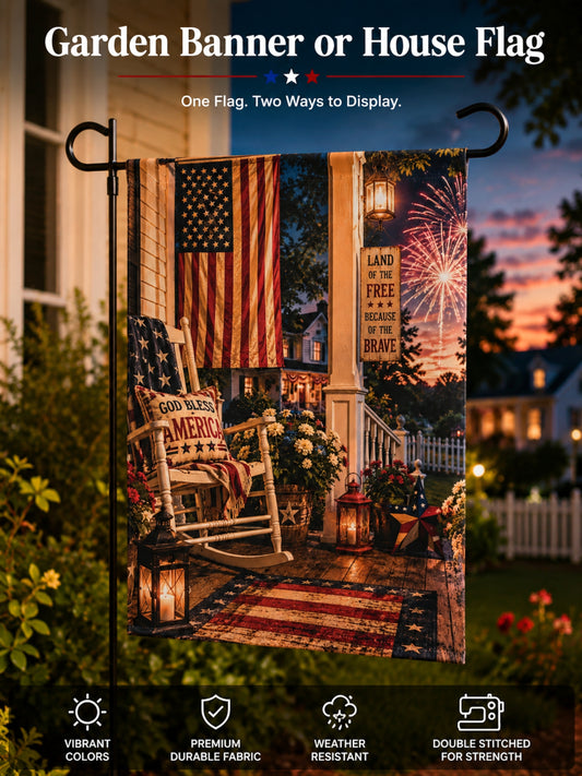 Patriotic Porch Garden Banner or Flag Land of the Free Because of the Brave