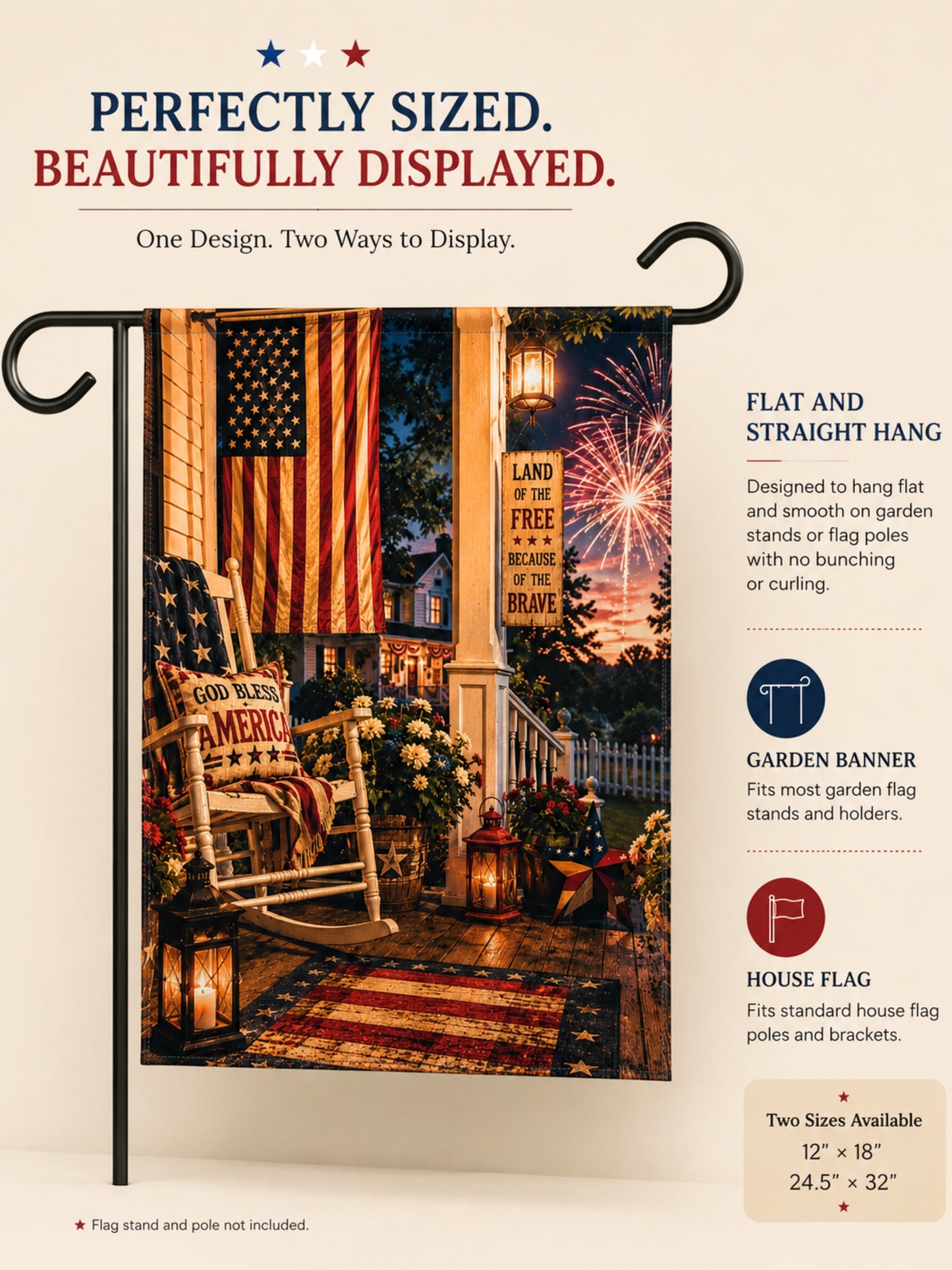 Patriotic Porch Garden Banner or Flag Land of the Free Because of the Brave