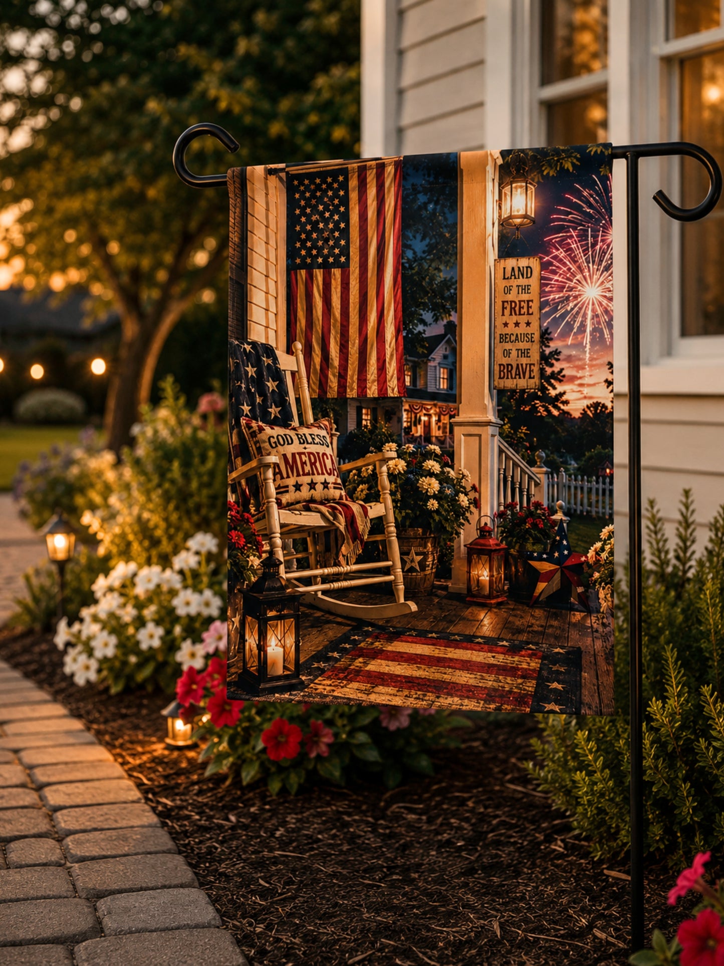 Patriotic Porch Garden Banner or Flag Land of the Free Because of the Brave