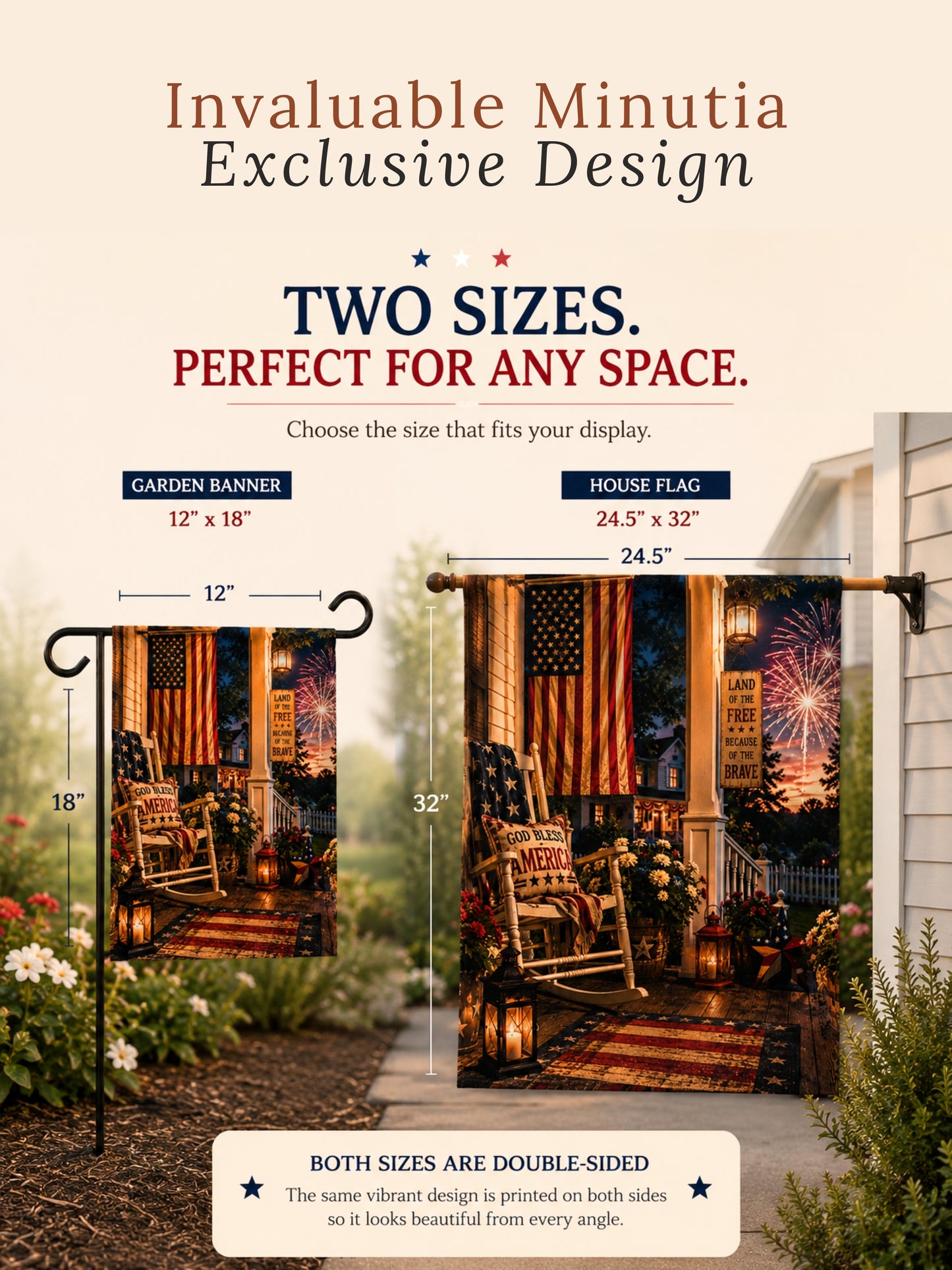 Patriotic Porch Garden Banner or Flag Land of the Free Because of the Brave