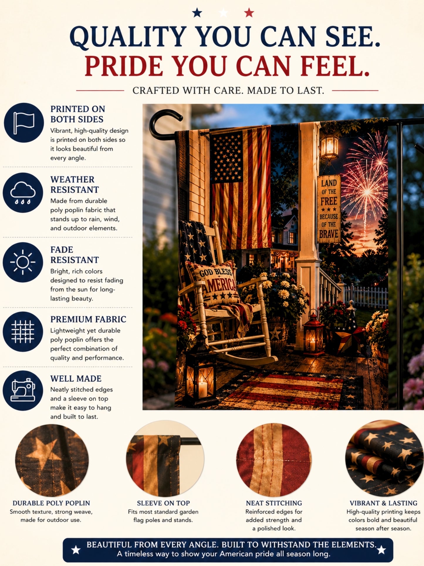 Patriotic Porch Garden Banner or Flag Land of the Free Because of the Brave