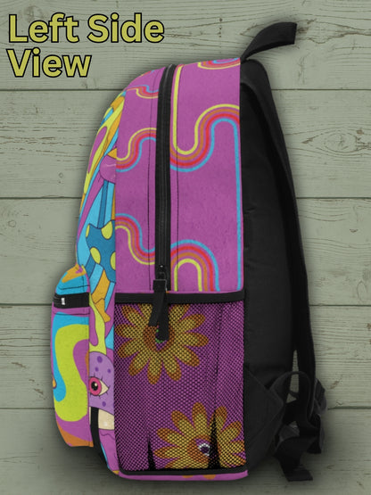 Psykedelisk katt AOP-ryggsäck – Trippy kosmiskt tryck, hållbar sublimerad design, Weirdcore-skolväska