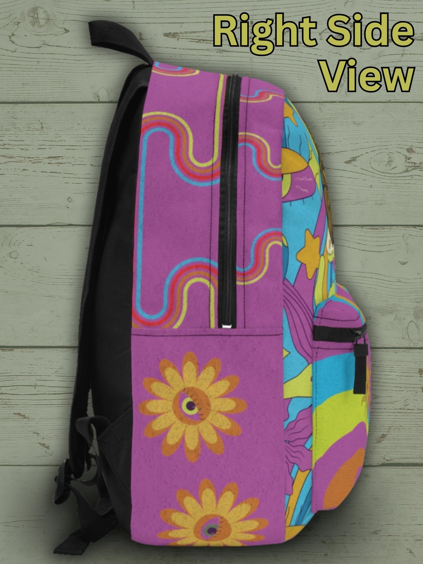 Psykedelisk katt AOP-ryggsäck – Trippy kosmiskt tryck, hållbar sublimerad design, Weirdcore-skolväska