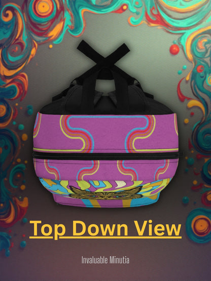 Psykedelisk katt AOP-ryggsäck – Trippy kosmiskt tryck, hållbar sublimerad design, Weirdcore-skolväska