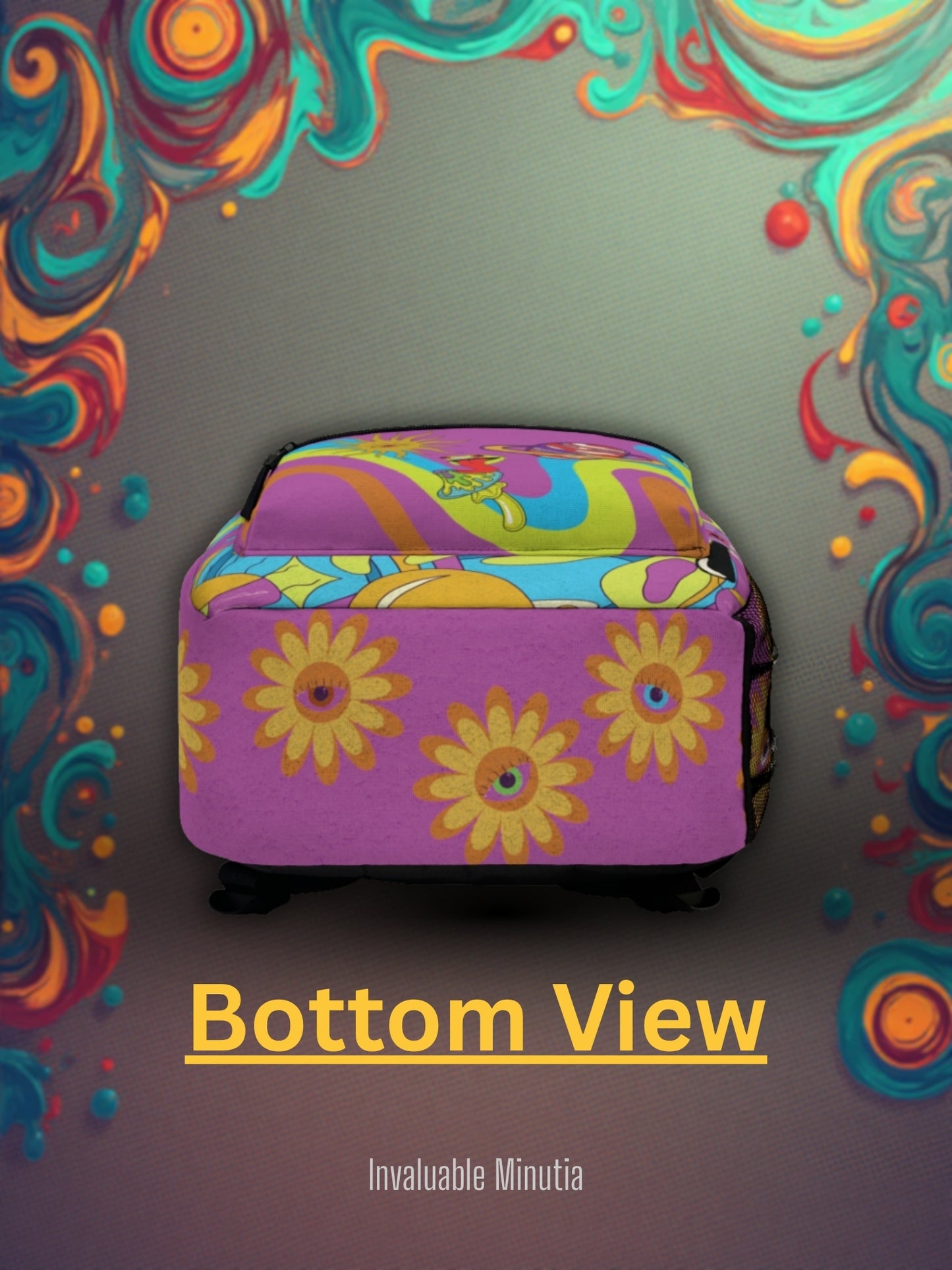 Psykedelisk katt AOP-ryggsäck – Trippy kosmiskt tryck, hållbar sublimerad design, Weirdcore-skolväska