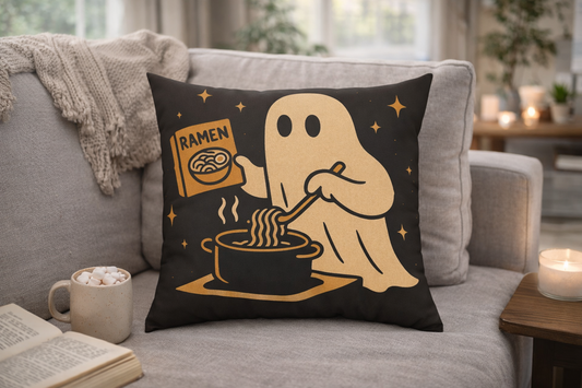 Ghost Making Ramen Canvas Throw Pillow