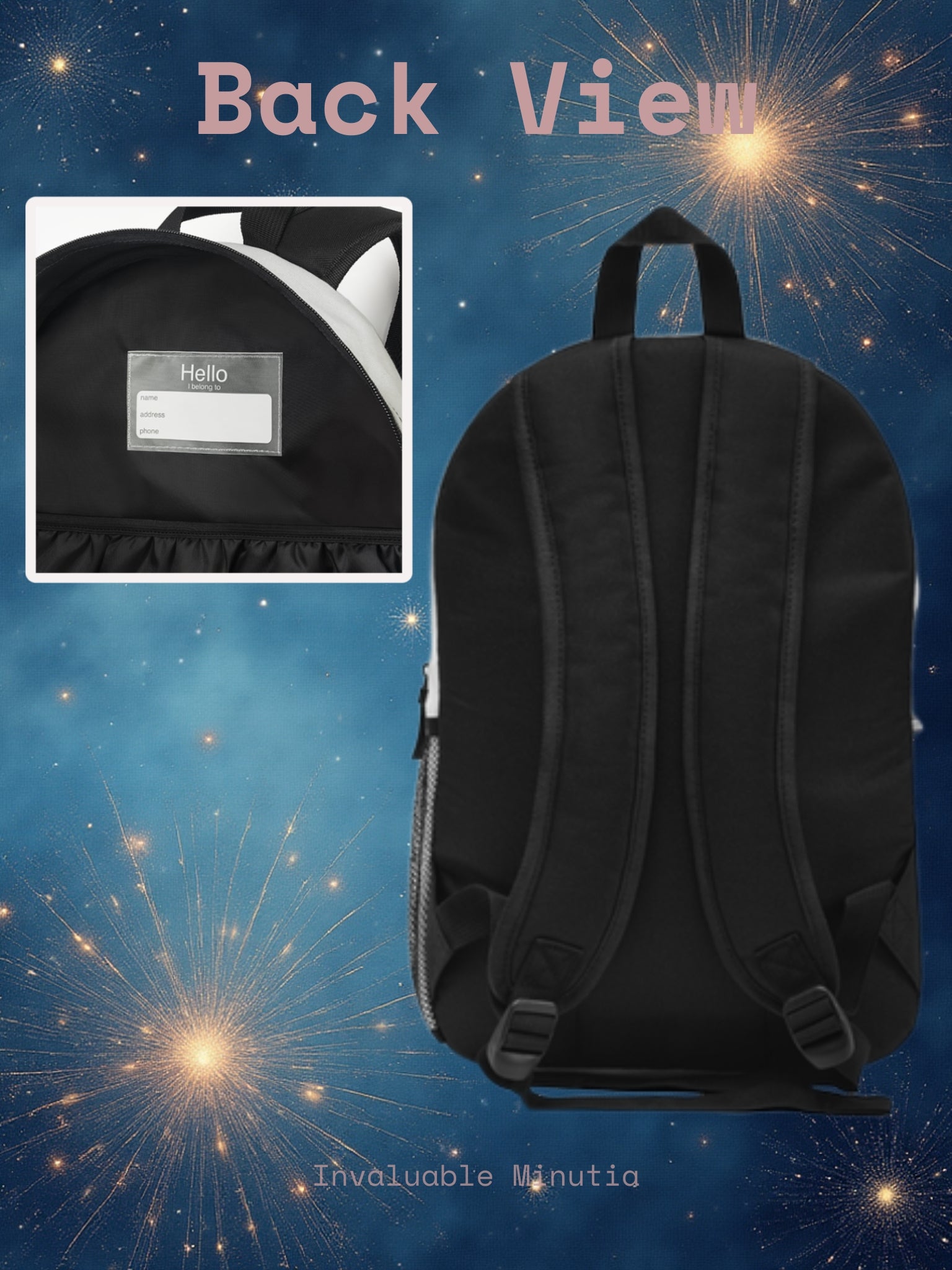 Retro Revival minimalist backpack Back & Interior name tag