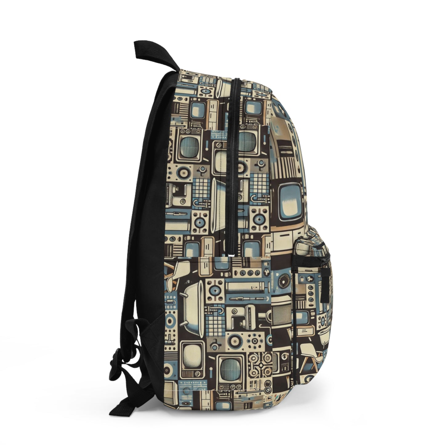 Retro Revival minimalist backpack side view – vintage pattern aesthetic everyday backpack