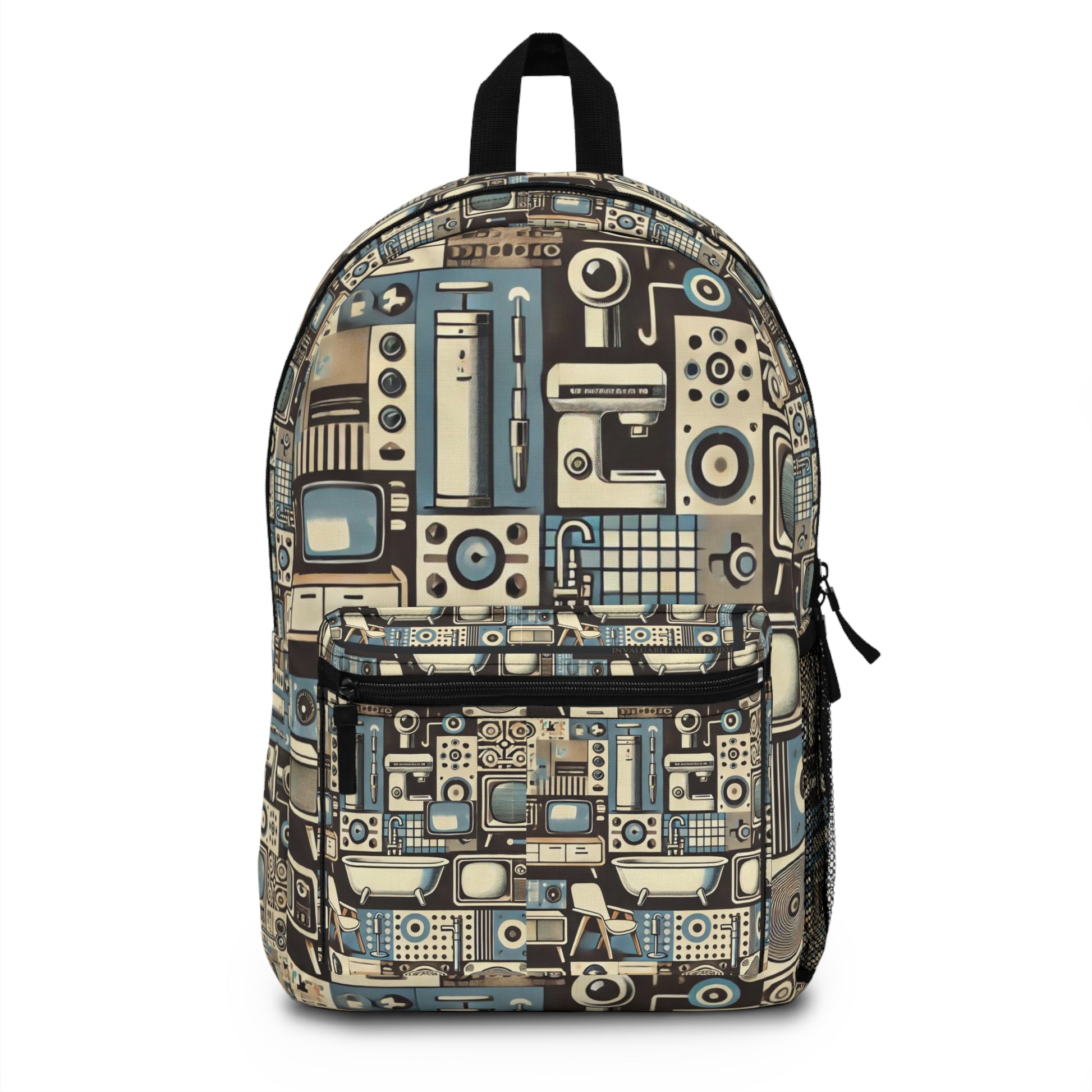 Retro Revival minimalist pattern backpack front view – retro inspired all over print school backpack