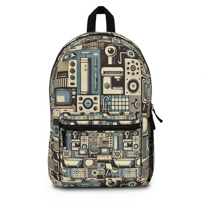 Retro Revival minimalist pattern backpack front view – retro inspired all over print school backpack