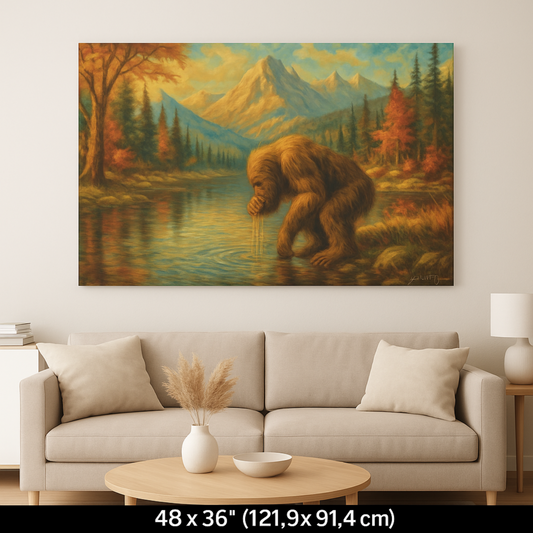Bigfoot Lake Canvas Print – Autumn Mountain Landscape, Boutique Fine Art Style, Horizontal Nature Wall Art