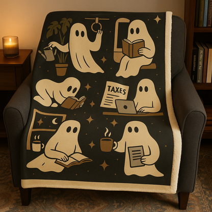Ghost Routine Sherpa Fleece Blanket – Cozy Spooky Season Throw, Trans-Seasonal Comfort, 50"x60" or 60"x80"