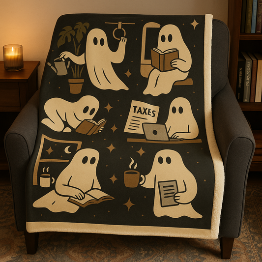 Ghost Routine Sherpa Fleece Blanket – Cozy Spooky Season Throw, Trans-Seasonal Comfort, 50"x60" or 60"x80"