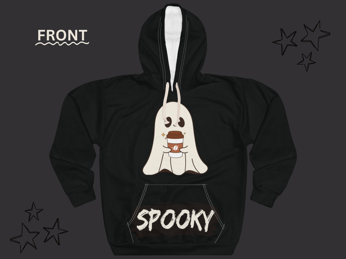Spooky Coffee Ghost Hoodie – Cozy Halloween Pullover for Fall Vibes