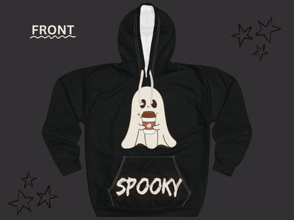 Spooky Coffee Ghost Hoodie – Cozy Halloween Pullover for Fall Vibes