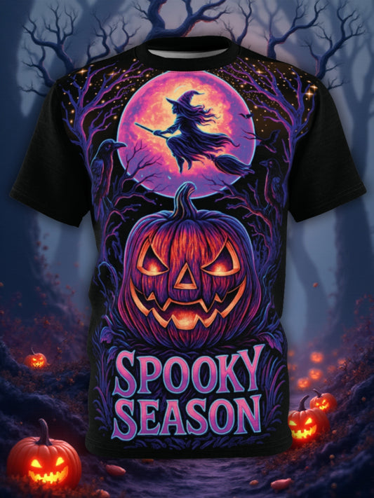 Neon Halloween AOP T-shirt – Spooky Season Pumpalykta &amp; Häxdesign (Heltryck)