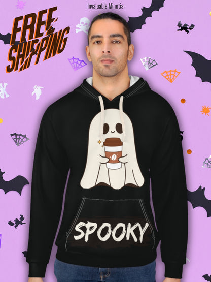 Spooky Coffee Ghost Hoodie – Cozy Halloween Pullover for Fall Vibes