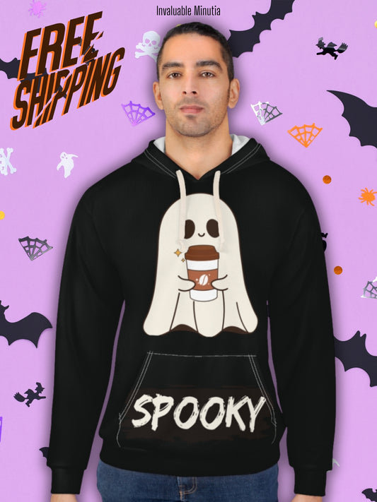 Spooky Coffee Ghost Hoodie – Cozy Halloween Pullover for Fall Vibes