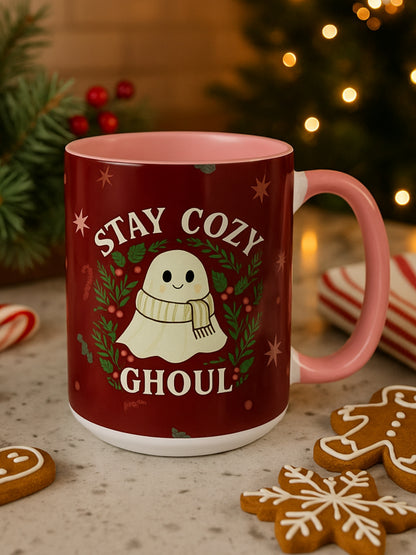 Stay Cozy Ghoul Ghost Holiday Coffee Mug – Funny Cute Christmas Accent Mug