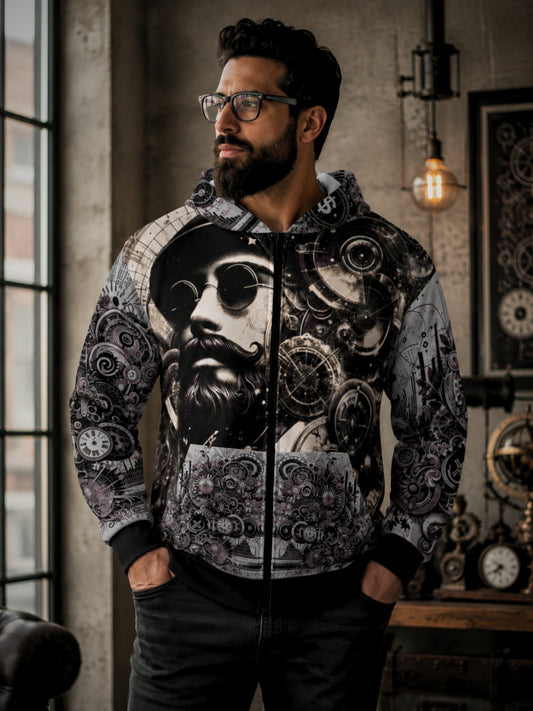 Cyber-Victorian Steampunk Premium AOP Zip-Up Hoodie
