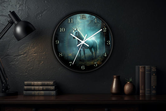 Mystical Unicorn Wall Clock – Enchanted Forest Fantasy 10" Decor