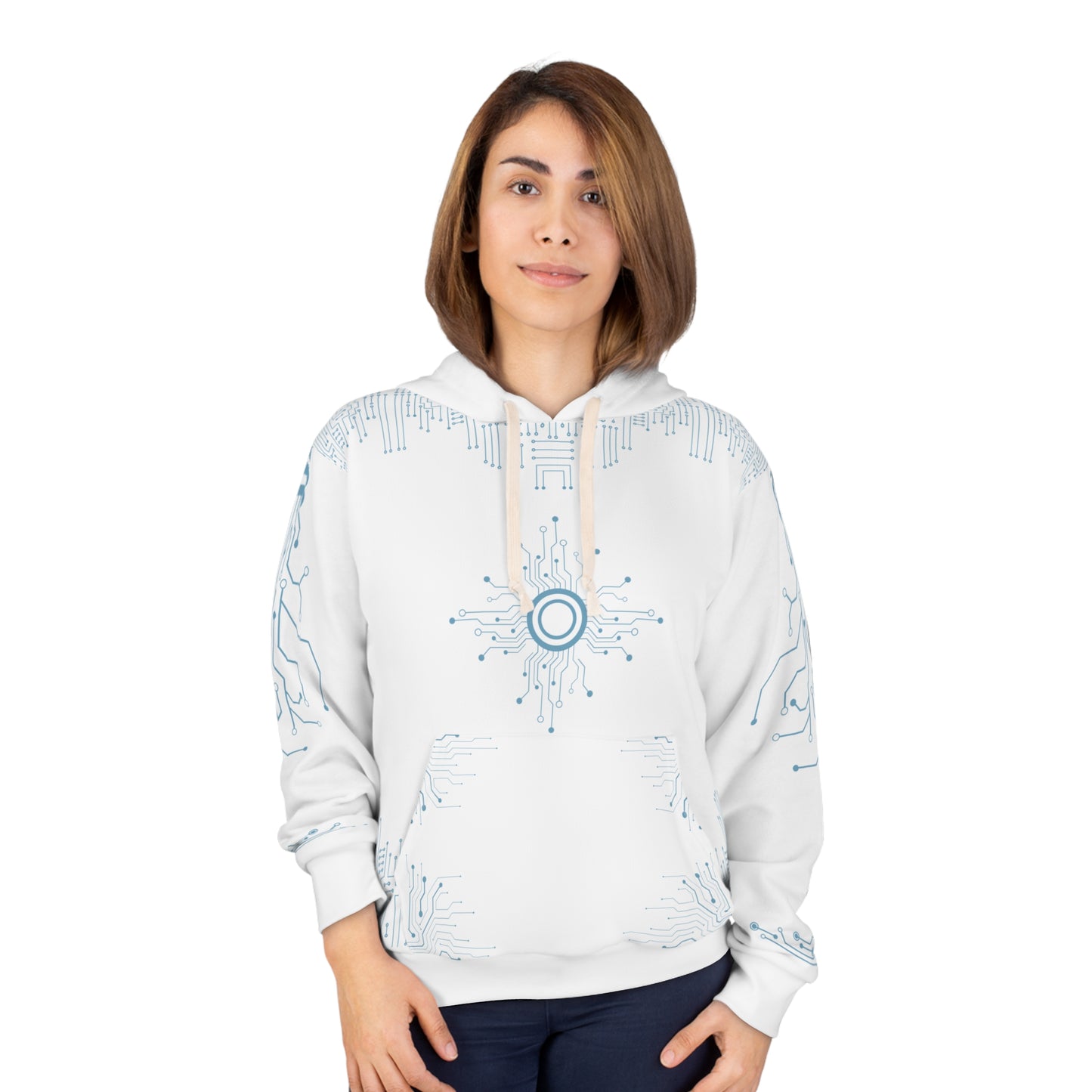 Unisex Tech Circuit-Core Pullover Hoodie - Futuristic Design for Comfort & Style model 2