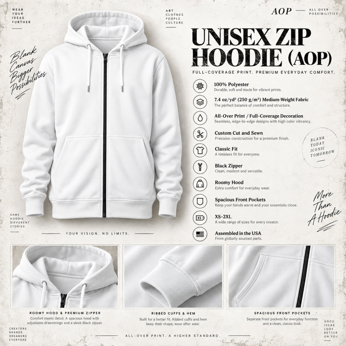 Gothic Halloween Zip Hoodie: Scarecrow Patchwork All Over Print, Unisex XS 2XL