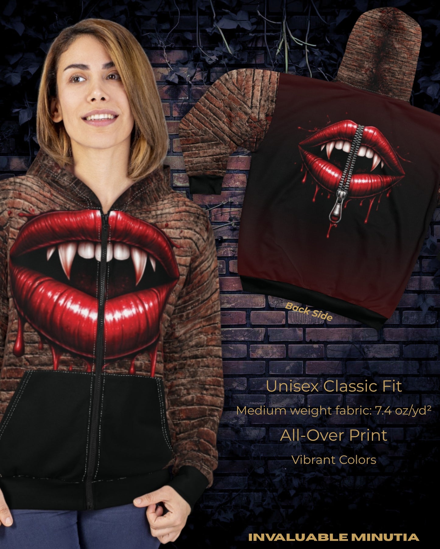 Vampire Teeth - Unisex Zip Hoodie (AOP)
