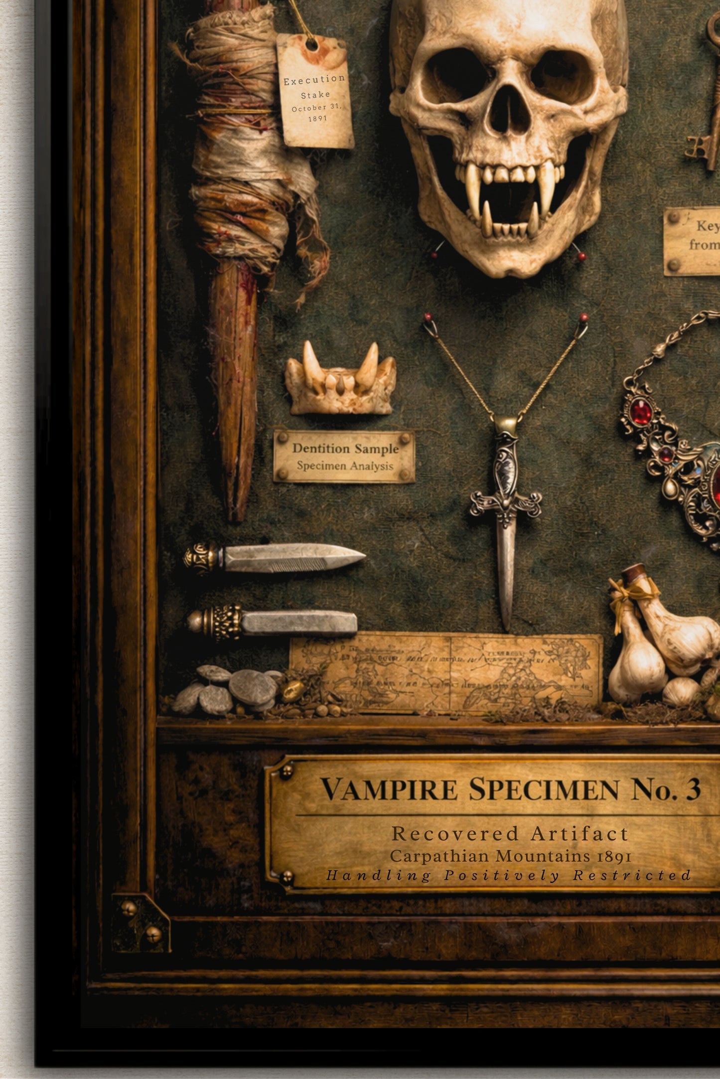 Framed Canvas Art – Vampire Specimen No. 3 | Gothic Vampire Wall Decor | Dark Academia Curiosity Cabinet Art