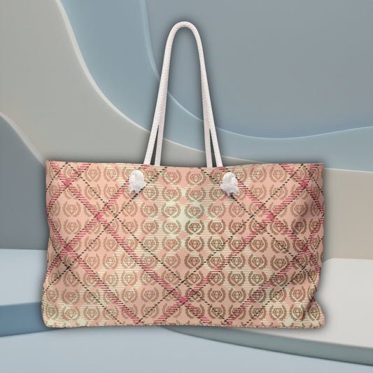 Elegant Blush Plaid Weekender Tote Bag