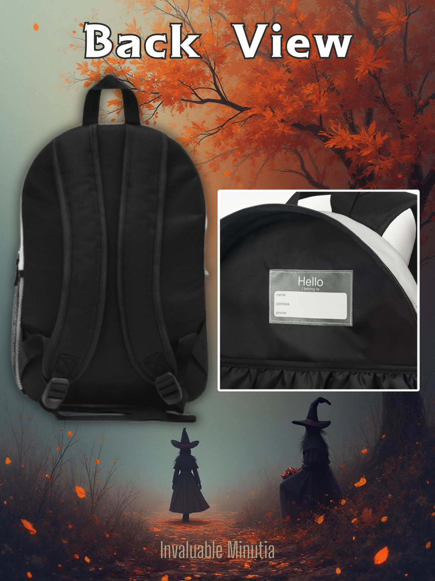 Häxig höstryggsäck – Premium svart &amp; orange hösthäxhatt och kitteldesign