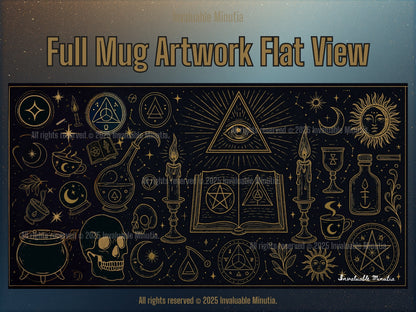 Häxig estetisk kaffemugg – 435 ml svart &amp; lila keramik med ockulta symboler – Gotisk köksdekor, Halloween-presentidé - 283 ml