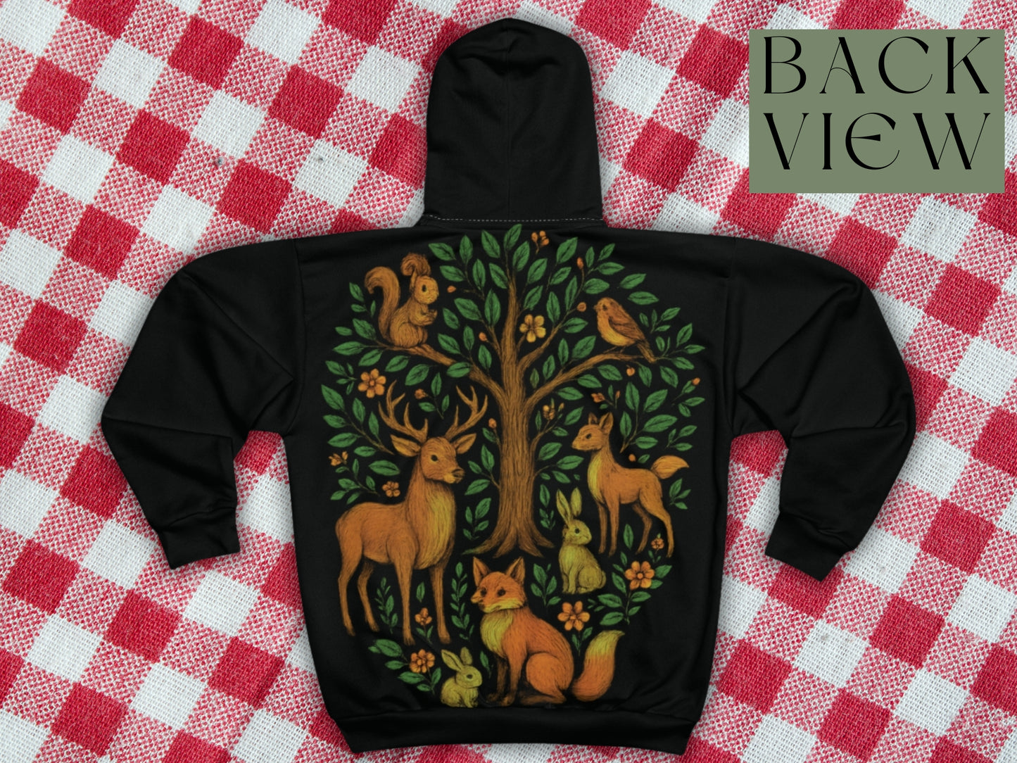 Woodland Forest Animals Hoodie – Unisex Zip-Up with Deer, Fox, Rabbit & Squirrel Design | Invaluable Minutia