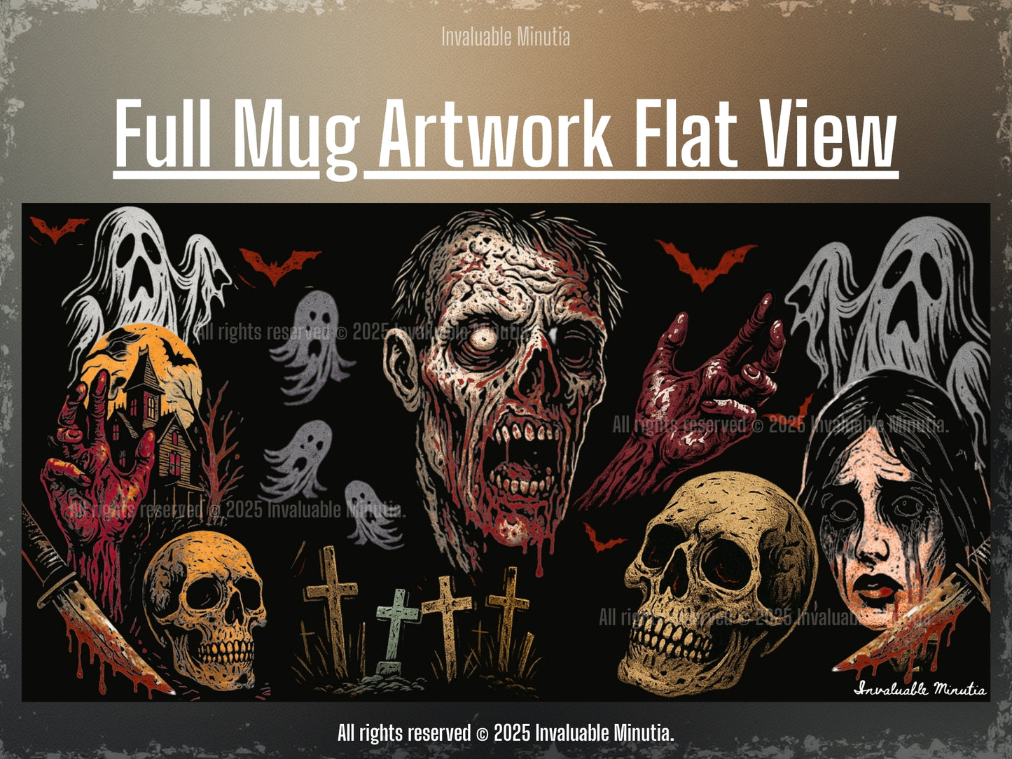 Skräckkaffemugg – Zombiekyrkogård Halloween-design – 283 ml och 454 ml keramik – Kuslig Goth köksdekor