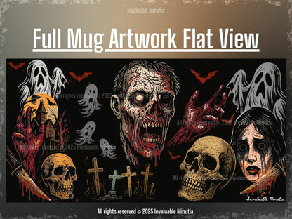 Skräckkaffemugg – Zombiekyrkogård Halloween-design – 283 ml och 454 ml keramik – Kuslig Goth köksdekor