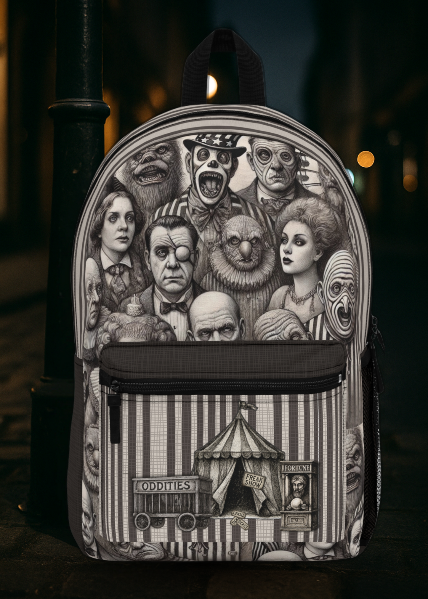 Freakshow Oddities Backpack – Gothic Carnival Horror Poly Canvas Bag 🎪🖤
