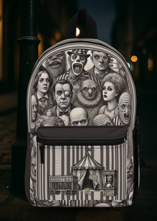 Freakshow Oddities Backpack – Gothic Carnival Horror Poly Canvas Bag 🎪🖤