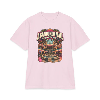 Powder pink Shaka Wear heavyweight T-shirt with Abandoned Mall Preservation Society artwork.